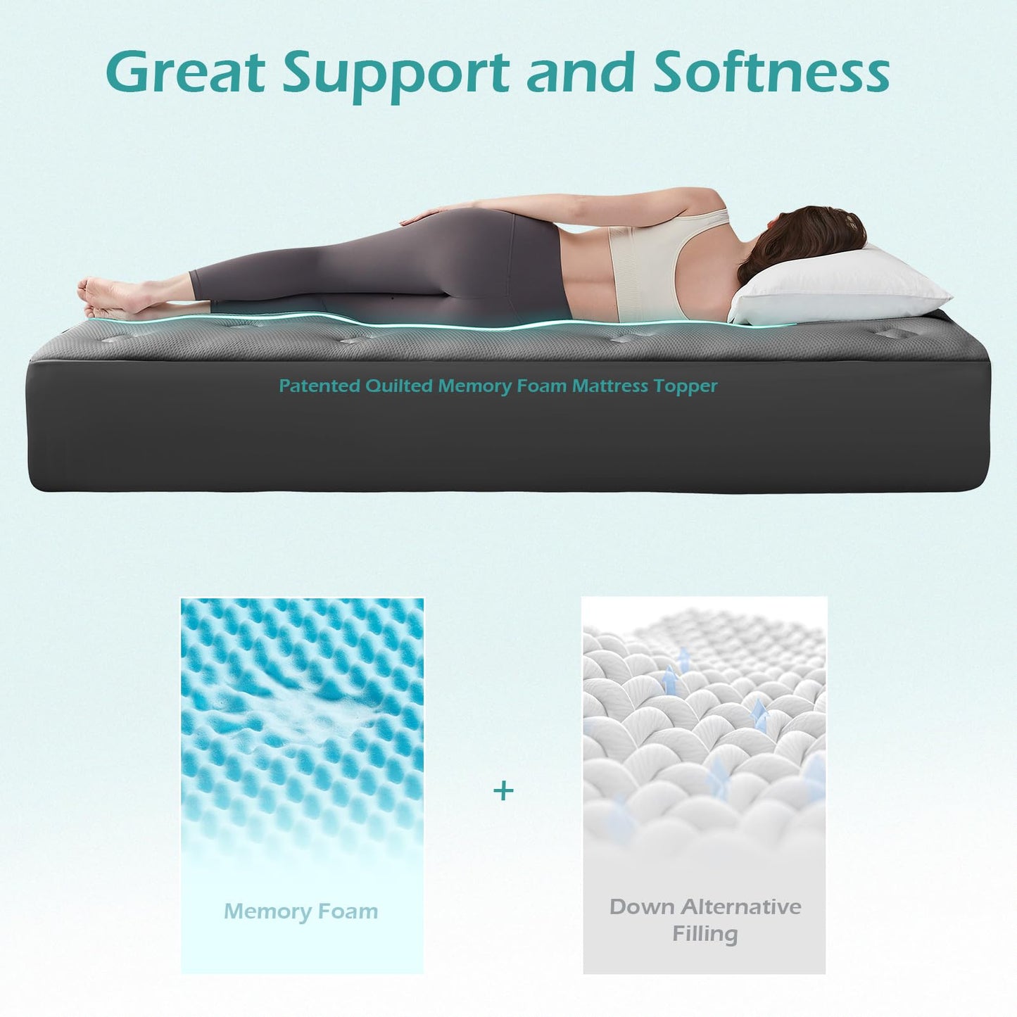 Hansleep Twin XL Mattress Pad Topper College Dorm Memory Foam, Twin XL Foam Mattress Topper Viscose Derived from Bamboo, Twin XL Size Bed Mattress Pad Cover for Back Pain Relief, 39" x 80", Charcoal