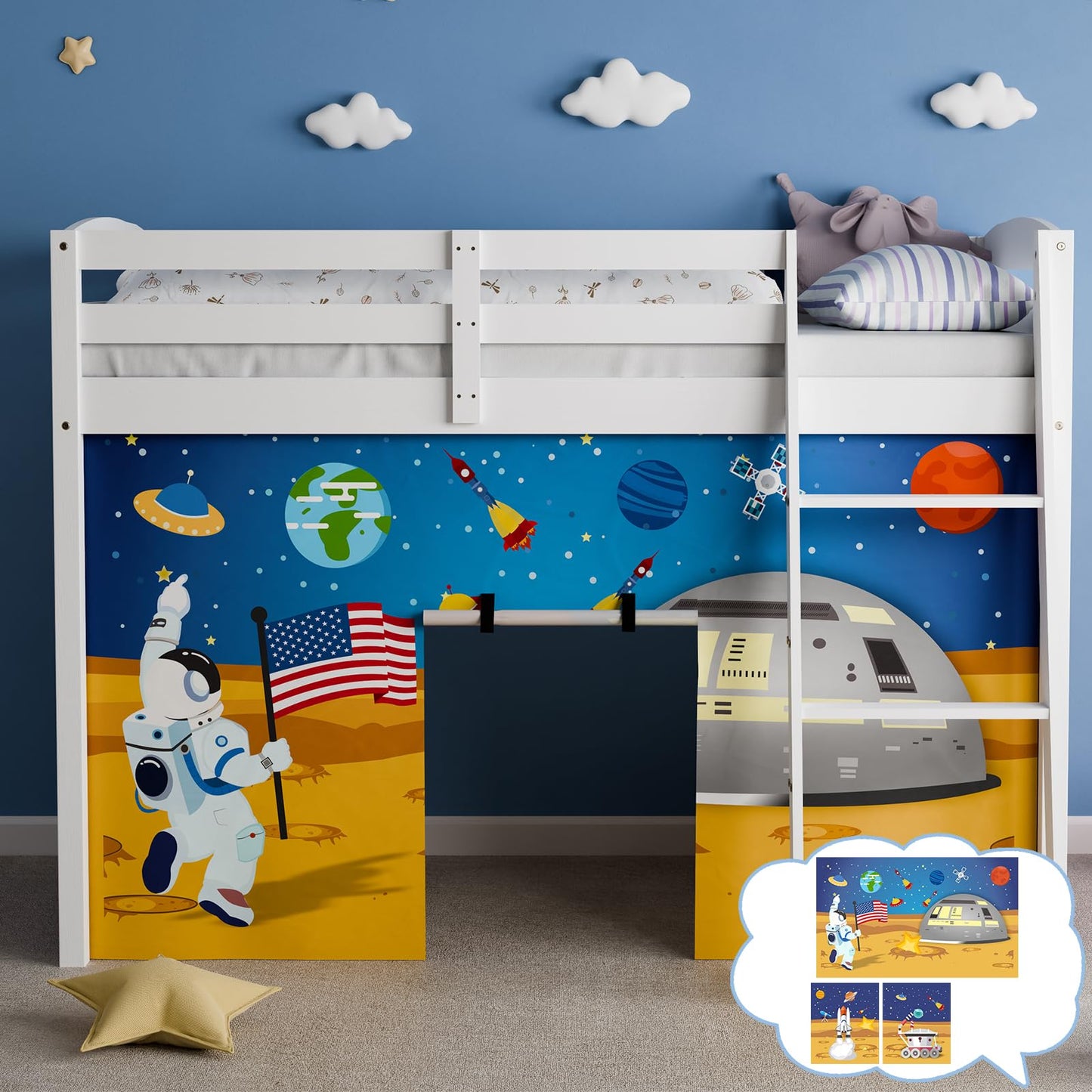 YRDKB Astronaut Bunk Bed - Curtains Premium and Customizable Cartoon Loft Bed Curtains for Children to Enhance The Imaginative Creation Bedroom Curtains(3PCS,Twins)