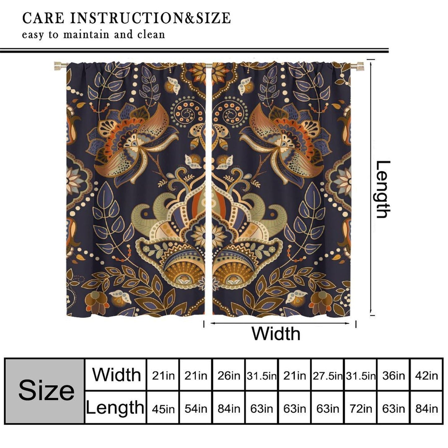 AuiMzoo Bohemian Printed Curtains, Tribal Abstract Floral and Botanical Pattern Window Treatments, Blackout Curtains for Bedrooms, Living Rooms, Kitchens Offices42X45 Inch