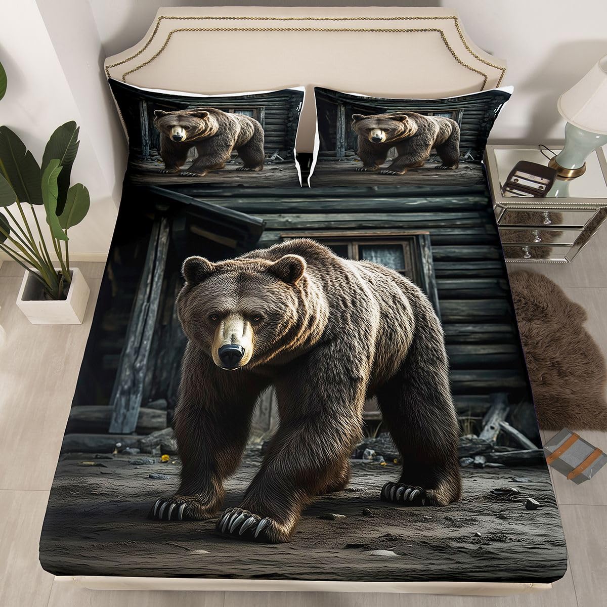 Erosebridal Rustic Sheet Set Full | Wild Animal Deer Bed Sheets for Kids Boys Girls Cabin Farmhouse Flat Fitted Sheet Countryside Wildlife Jungle Hunting Sheets 3 Pcs