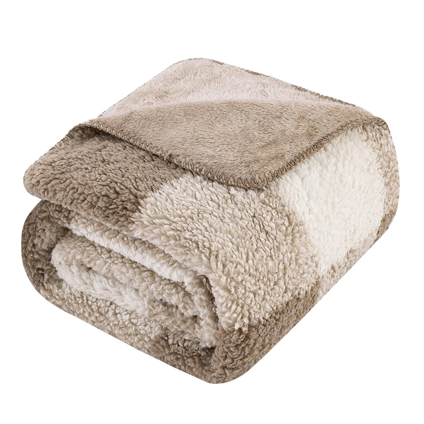LURKA Checkered Sherpa Fleece Throw Blanket – Soft and Cozy, Medium Weight for All Season, Plush Throw for Couch, Bed & Pets, Khaki, 50x60 Inches