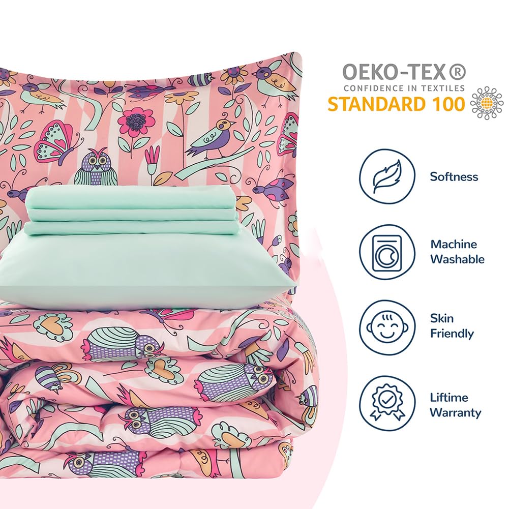 SLEEP ZONE Kids Bedding Comforter Set Twin Size Super Cute Soft Kids Bed in a Bag 5 Pieces with Comforter, Sheet, Pillowcase and Sham, Garden Secret