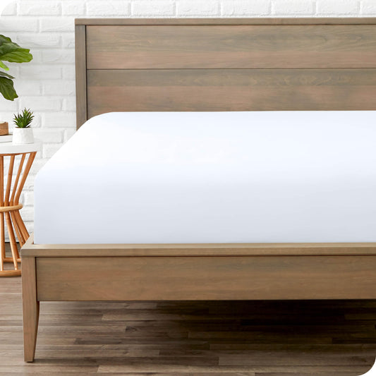 Bare Home Fitted Bottom Sheet Queen Size - Premium 1800 Ultra-Soft - Hotel Luxury - Deep Pocket - Durable and Long Lasting - Fitted Sheet (Queen, White)