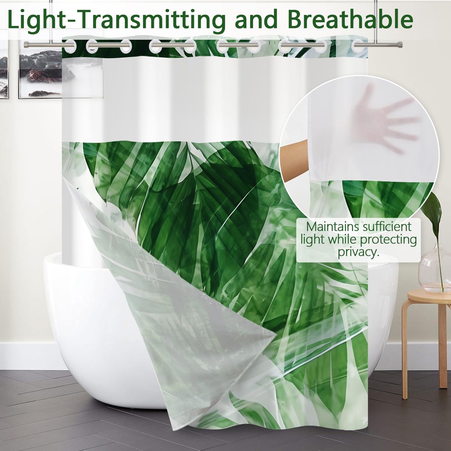 NAEMBCU Tropical Shower Curtain with Snap in Liner 71x74 Inch