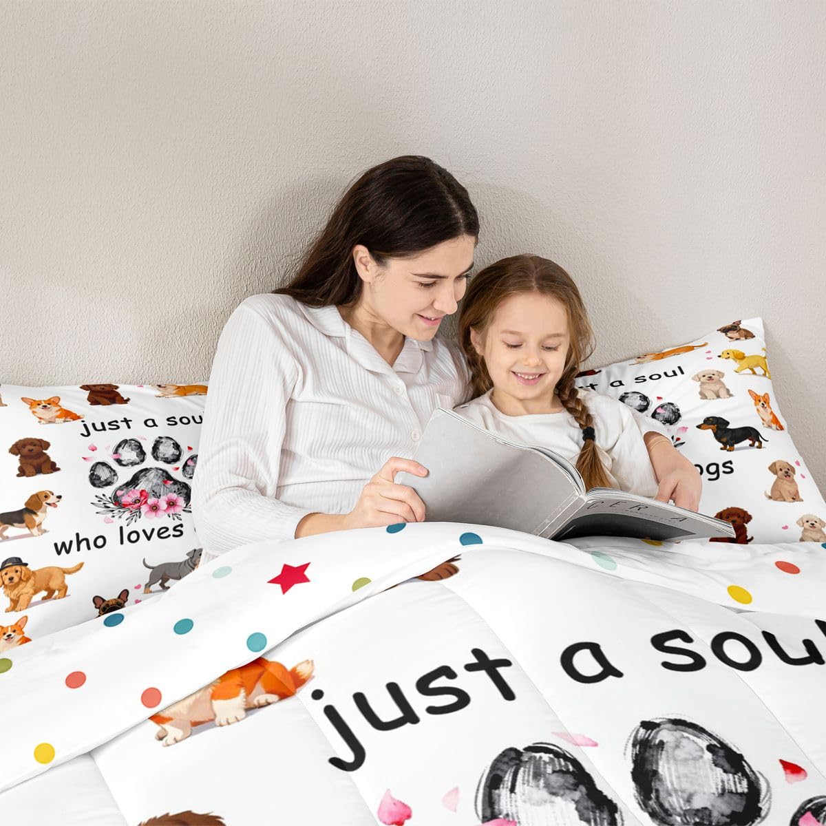jejeloiu Dogs Bedding Set Soft for Boys Girls, Puppy Dog Comforter Set Toddler Size Cute Animals Duvet Quilt Microfiber Bedroom Decor 2 Pcs with 1 Pillow Cases