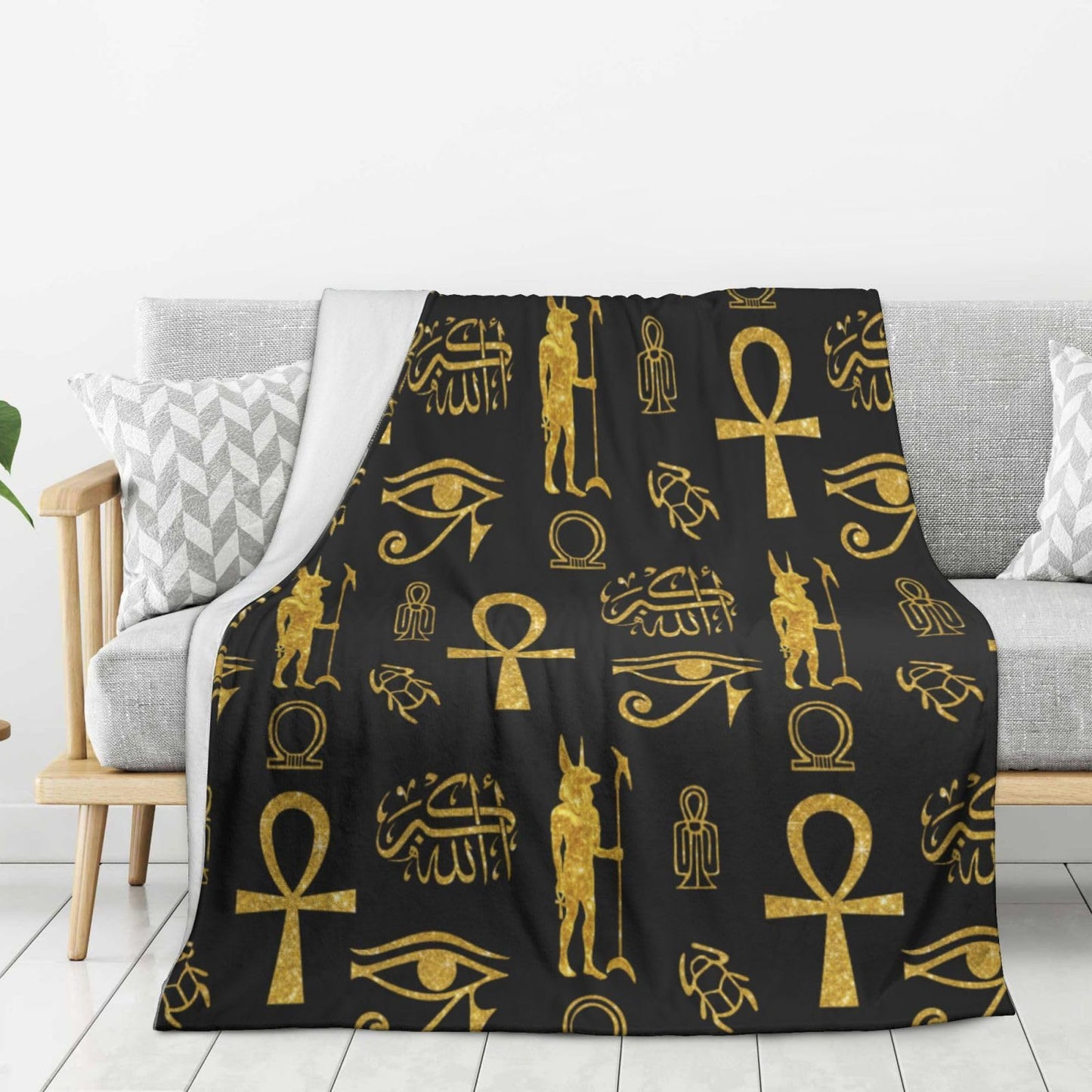 Ancient Egyptian Ankh Cross Gold Allahu Akbar Anubis Blankets for Mens Womens Boys Girls Gifts 60X50 Inches Ultra-Soft Warm Lightweight Bedding Throw for Bed, Sofa, Couch