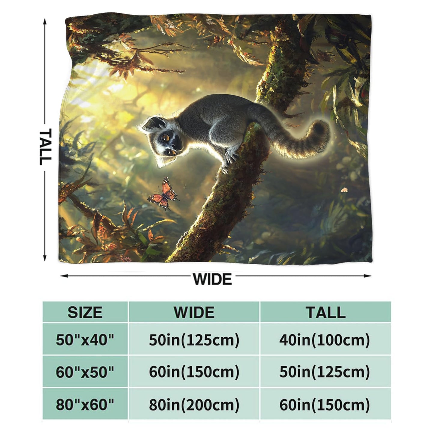 Baegopa Lemur Blanket Lemurs Lovers Gifts Cozy Plush Rainforest Animal Throw Blankets Fuzzy Flannel Fleece for Girls Boys Women Men 50"X40"