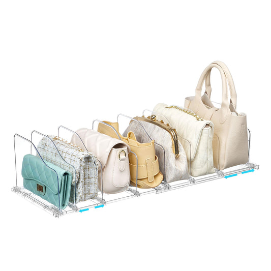 Vtopmart Free-Adjustable Purse Organizer for Closet with 2 Base, Clear Handbags Storage Organizer, Fits Different Bag Sizes & Closet Shelf, Expandable Plastic Shelf Dividers for Handbags, Wallets