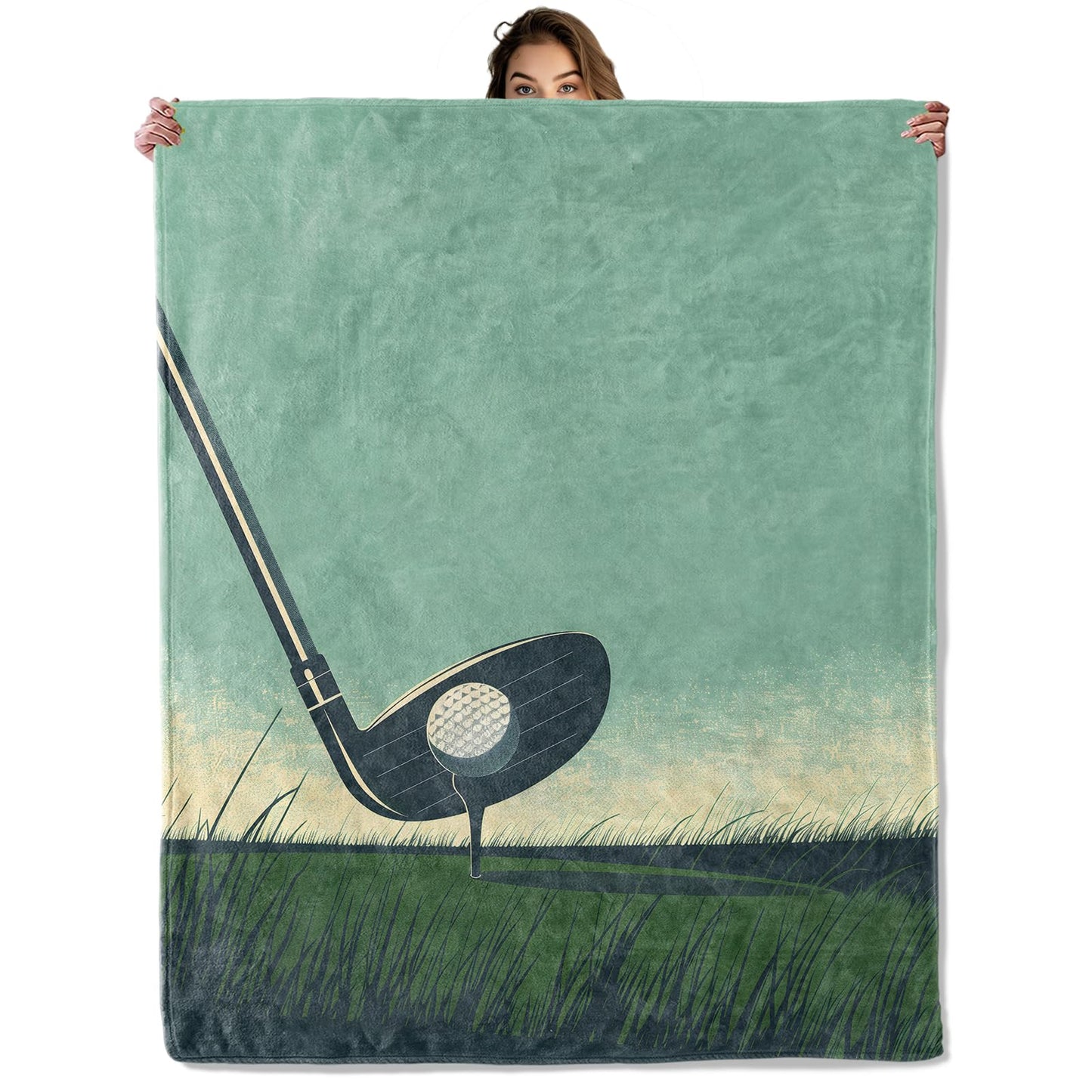 Golf Club and Ball Blanket 50x60 in, Flannel Throw Blankets for Travel Camping Sofa Living Room Decor, Lightweight Cozy Soft Fuzzy Gifts for Women Adults Kids