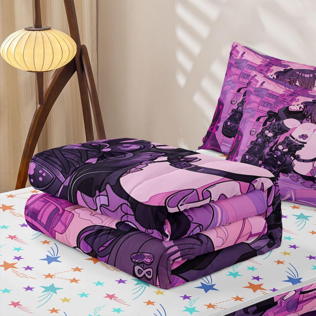 Erosebridal Kawaii Anime Girl Zipper Bedding Twin Size, 3D Japanese Style Kids Comforter Set - Uniform Girls Zip Up Comforter Bed in A Bag