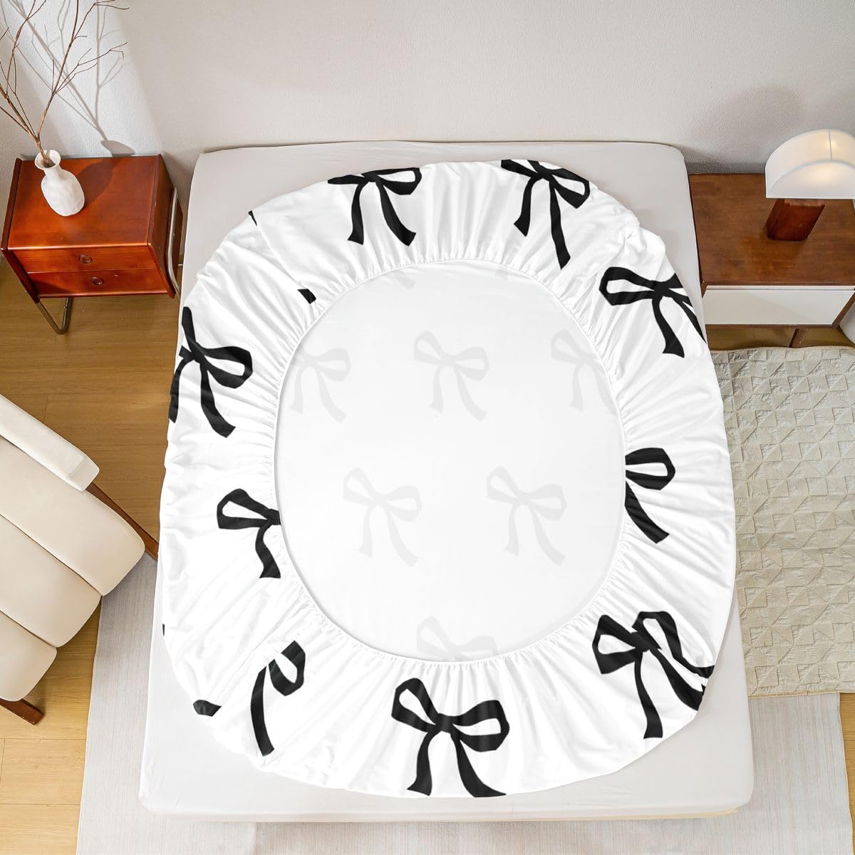 Castle Fairy Black Bow Sheet Set Cartoon Bowknot Modern Romantic Bedding Set Girlish Cute Bed Sheets Teens Room Decor Black White 1 Soft Polyester (Twin Flat & Fitted Sheet with 1 Pillow Case)