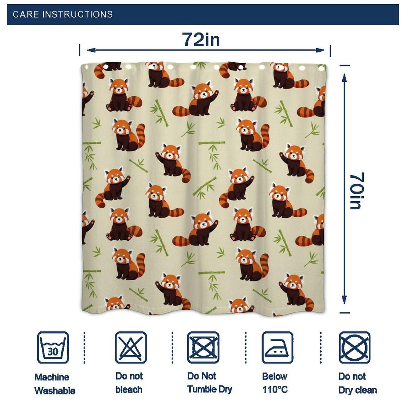 Meaudiwes Classic Bathroom Decoration Shower Curtain Set with Curtain Hooks Red Panda Art, 72"x 70"
