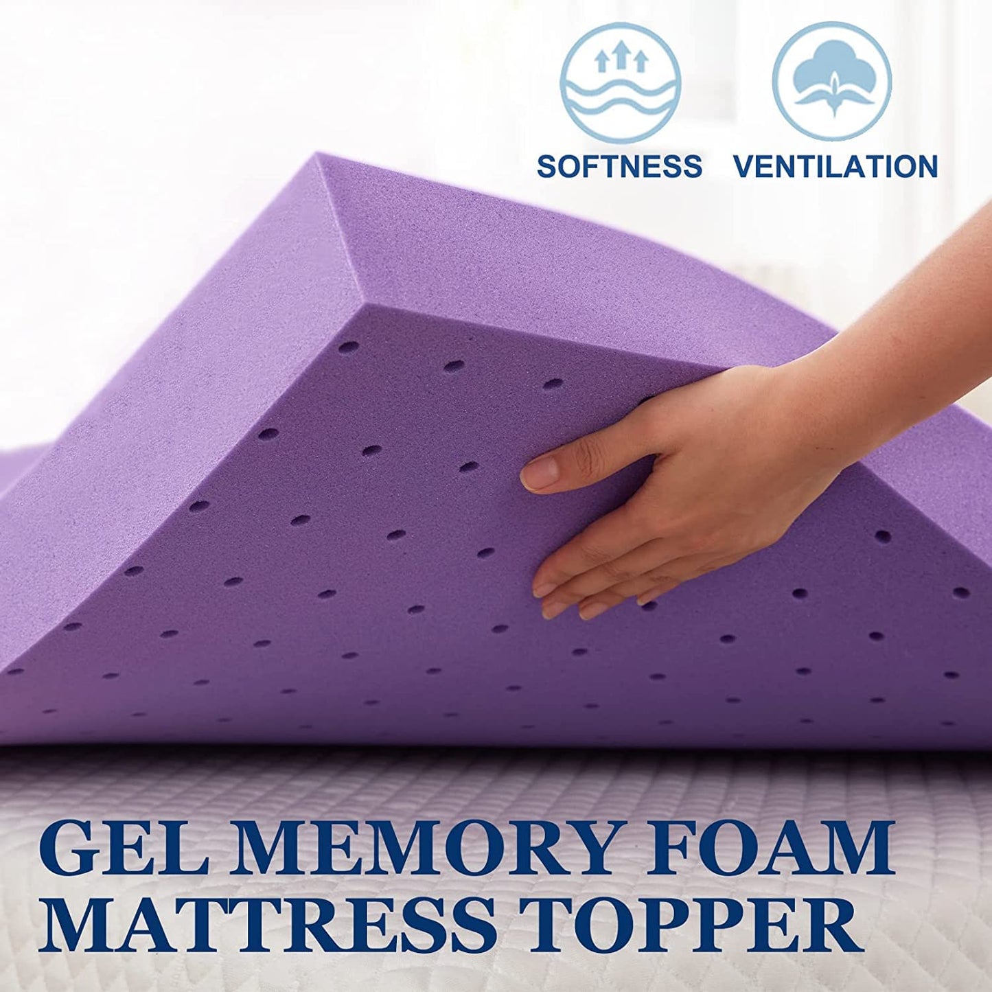 SINWEEK 1.5 Inch Gel Memory Foam Mattress Topper Ventilated Soft Pressure Relieve Mattress Pad, Breathable Bed Topper, CertiPUR-US Certified, Queen Size