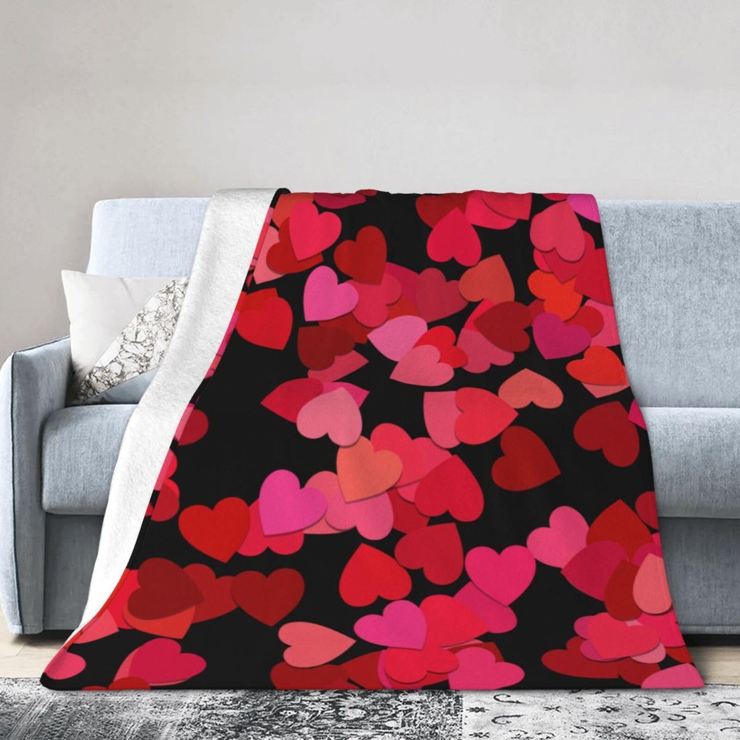 Gbuzozie Red Love Hearts Fleece Blanket Lightweight Ultra-Soft Valentine's Day Wedding Theme Throw Blanket for Sofa Couch Bed Camping Travel - Super Soft Cozy Microfiber Blanket 60"X50"