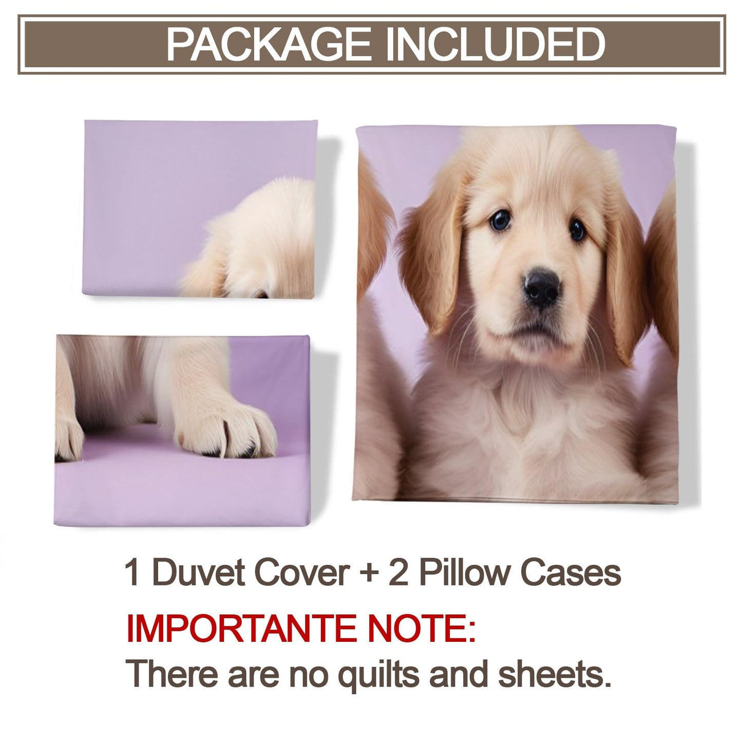 Kids Duvet Cover Queen Size - Cute Puppy Home Decor & Gifts, 3 Piece Back to School Dorm Bedding, Easy Care Microfiber Comforter Cover & Pillowcases, Golden Retriever Pattern