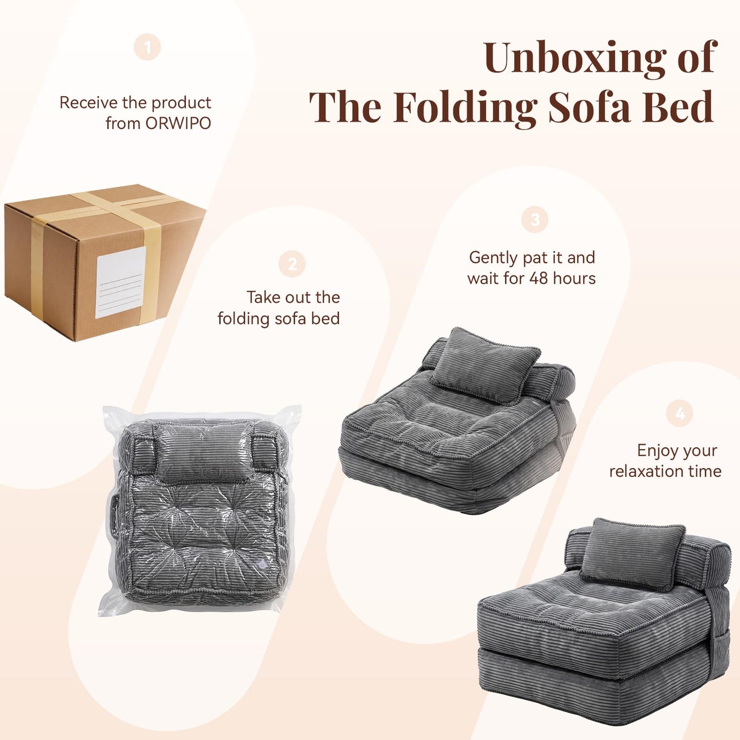ORWIPO Folding Sofa Bed, Convertible Sleeper Chair with Pillow Foldable Mattress with Back Support, Portable Fold Out Chair Bed Comfy Floor Couch Lounge for Living Room Bedroom Apartment Single