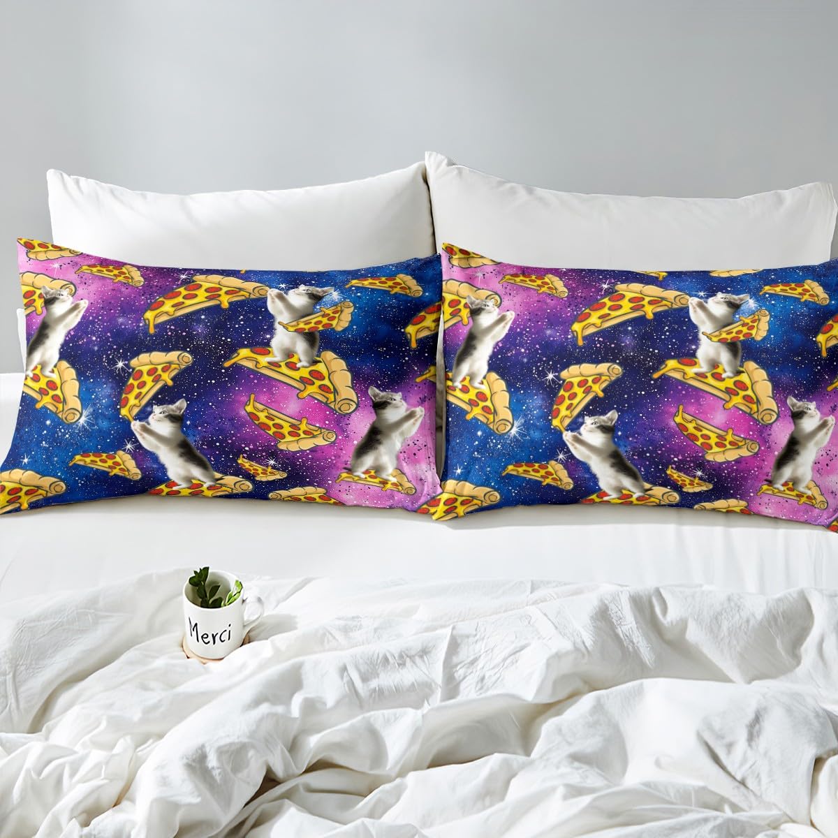 Feelyou Kids Pet Cat Pattern Fitted Sheet Teens Cute Kitten Bedroom Decor for Boys Girls Galaxy Glitter Bedding Set Pizza Print Bed Sheet Set 3D Animal Bed Cover Twin Size