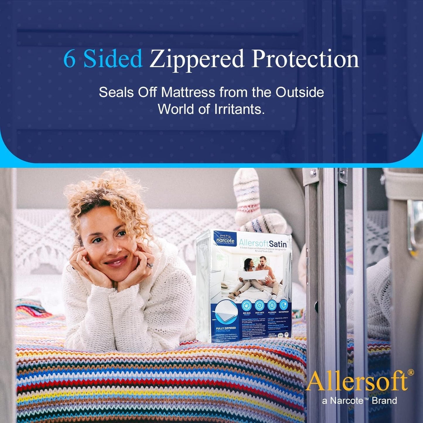 RV 6 Sided Zippered Mattress Protector with Secure Locking Zipper for Shorter 3-8 Depths| Creates a Natural Seal Around Your Mattress from Dust, Pet Dander, Pollen, Liquids & More| 28x72