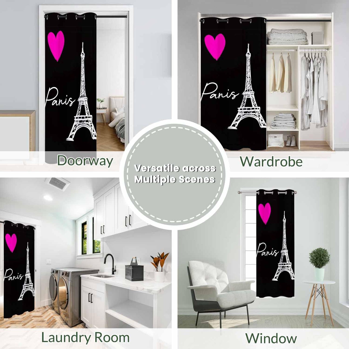 Haciadan Eiffel Tower Paris Doorway Curtain Love Pink Valentine's Day Door Cover Curtain Books Closet Curtain Bedroom Living Room Closet, 1 Panel 34" W X 80" L