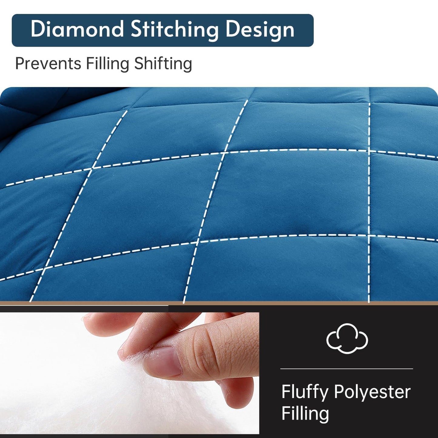 MUXHOMO 7 Pieces King Comforter Set, Reversible Bed in a Bag King Size, All Season Bedding Set with Comforter, Flat Sheet, Fitted Sheet, Pillowcases & Shams, Teal & Lake Blue