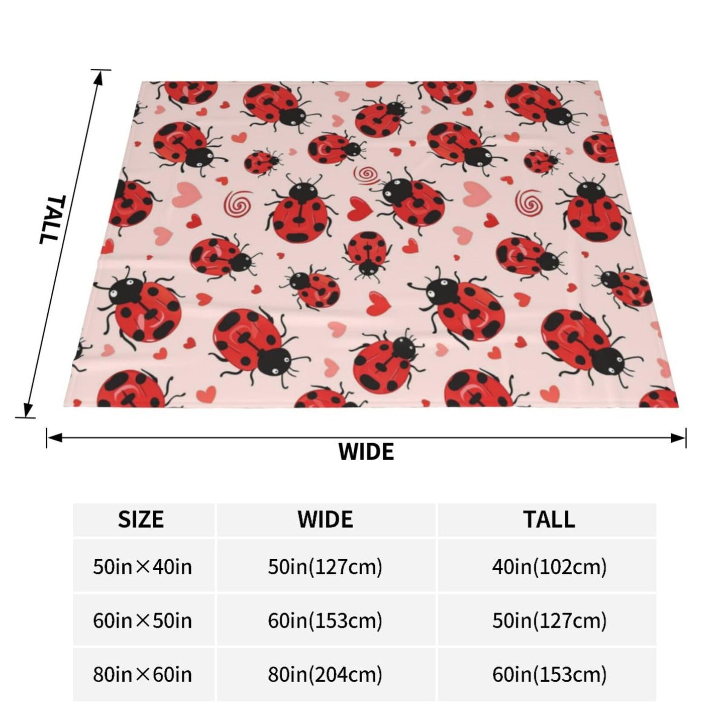 Ladybug Blanket, Gifts for Women, Insect Ladybug Print Soft Lightweight Throw Blankets for Kids Girls, Travel Bed Living Room Decor, 50x60in