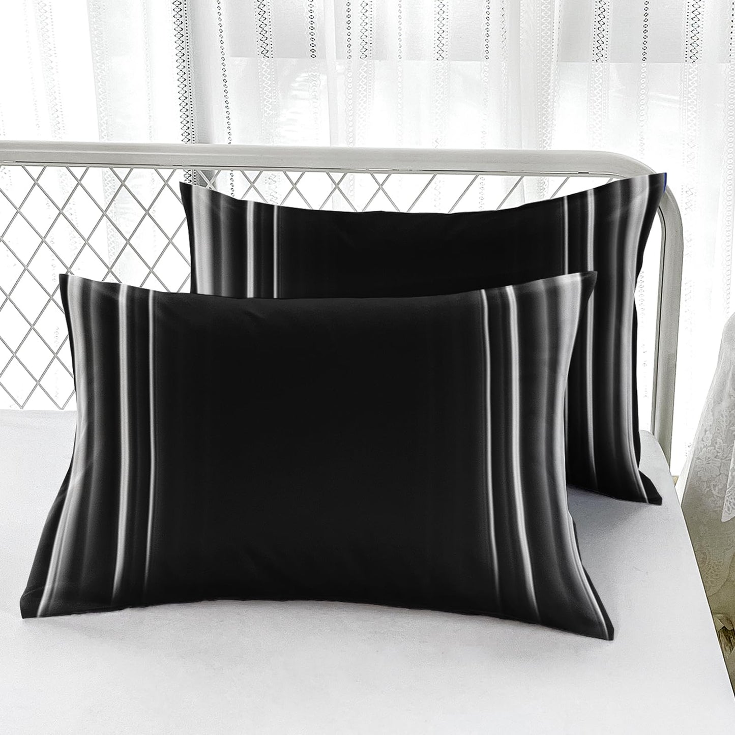 Nttopship White and Black 4 Pieces Bed Sheet SetsQUEEN Size Abstract Ombre Bedding Sets with 16" Deep Pockets Abstract Ombre Bedroom Decor,Bedding Set 4 PCS(1 Fitted+1 Flat+2 Pillowcases)