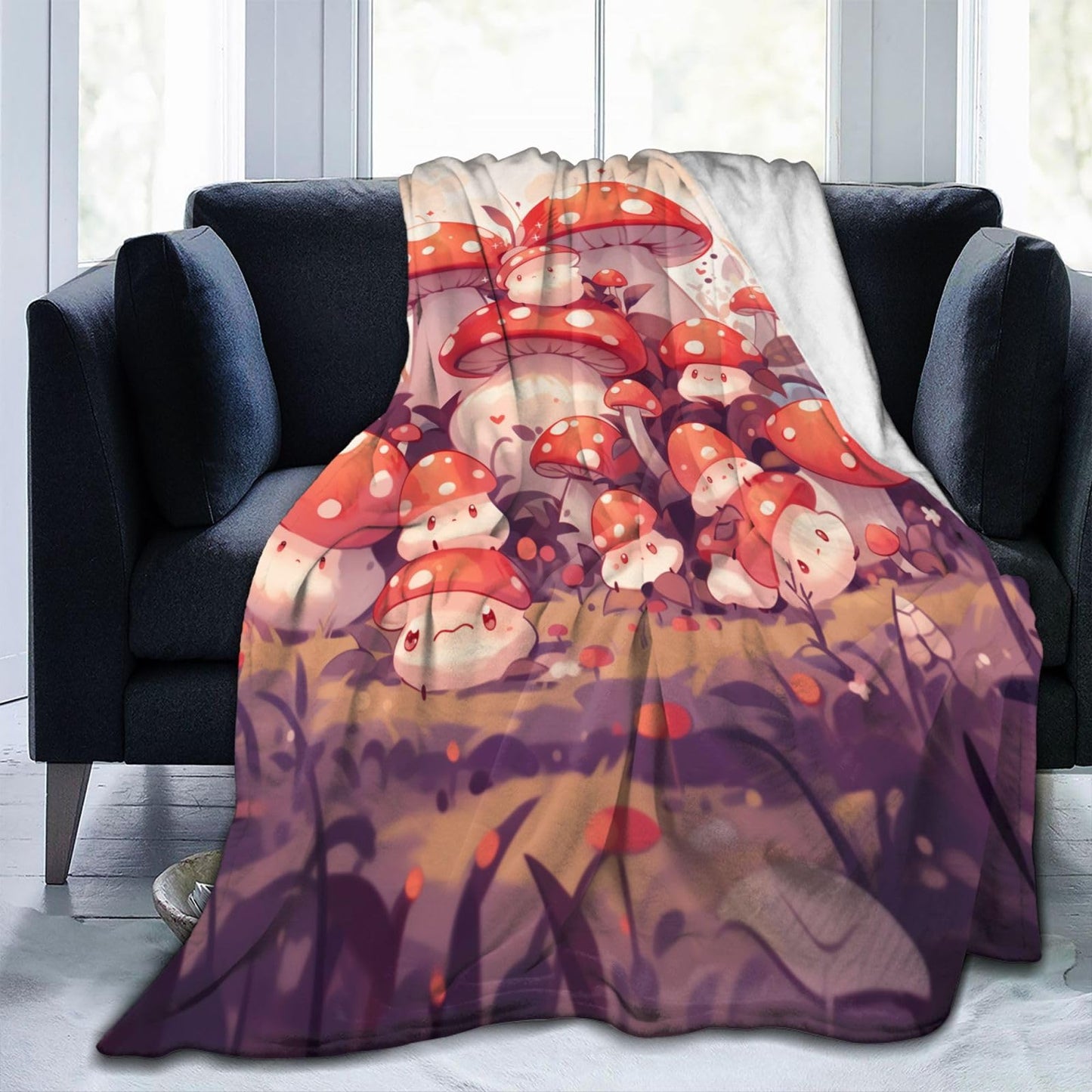 amepay Cute Cartoon Mushroom Blanket Gifts Weed Flannel Throw Blankets for Home Decor Couch Bed Sofa Soft Fuzzy Lightweight for All Season 60x50 Inches