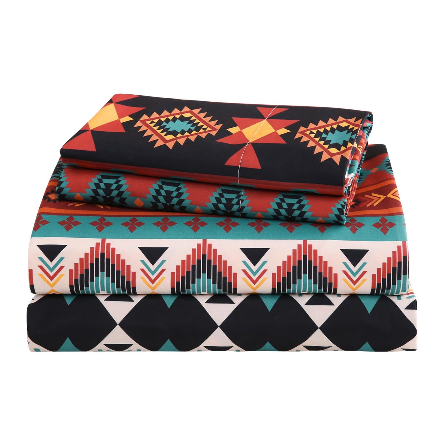 CozySmile Boho Printed Sheet Set Queen Size 4 Piece Soft & Breathable Bedding Deep Pocket 16" Cooling Wrinkle Free Comforter Bed Set Geometric Pattern Sheets (King, Multicolor Tribal