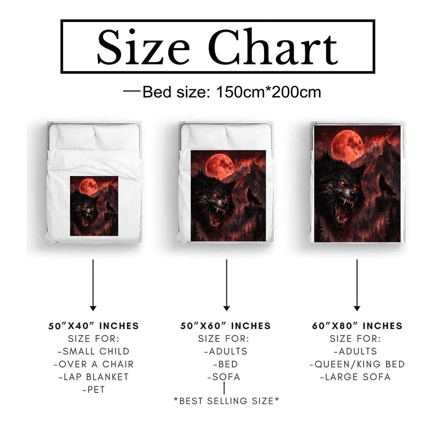 Wolf Moon Blanket Soft Cozy Red Blood Moon Animal Forest Flannel Throw Blanket, Gifts for Men Teens, Warm Yet Lightweight Gothic Blankets for Travel, Couch, Bed, Fuzzy Decor Comfort Wrap 60"×50"