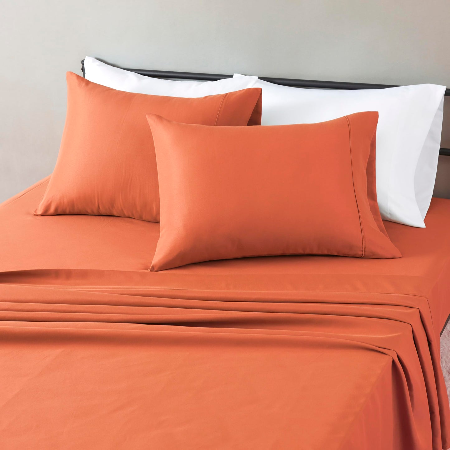 Amazon Basics Lightweight Microfiber 4-Piece Bed Sheet Set, Full, Brick, Solid