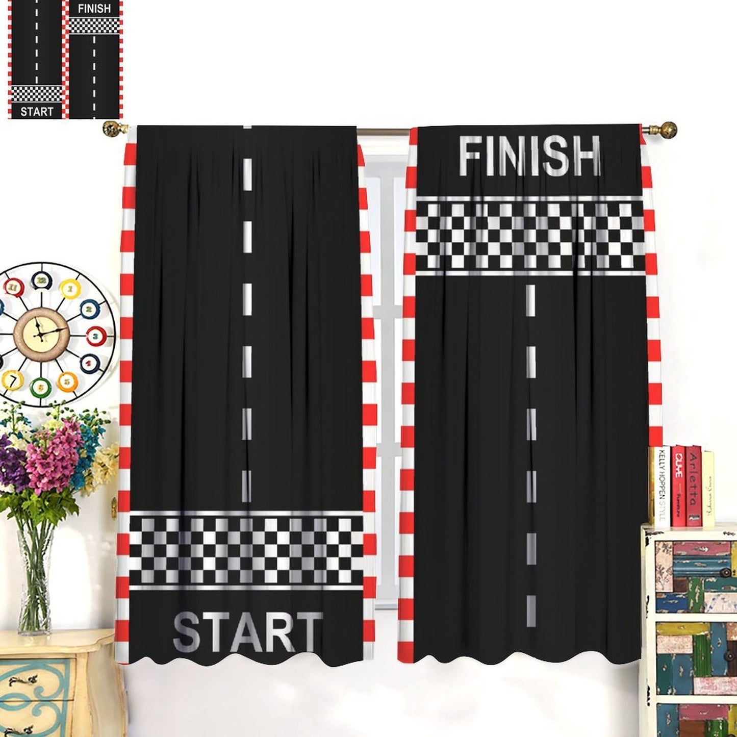 YCness Kids Boys Race Car Curtains Extreme Sports Car Raing Theme Art Printed Window Drapes for Kids Bedroom Living Room Nursery Decor Fabric 2 Panel 42x45 Inch 30% Shading Rate