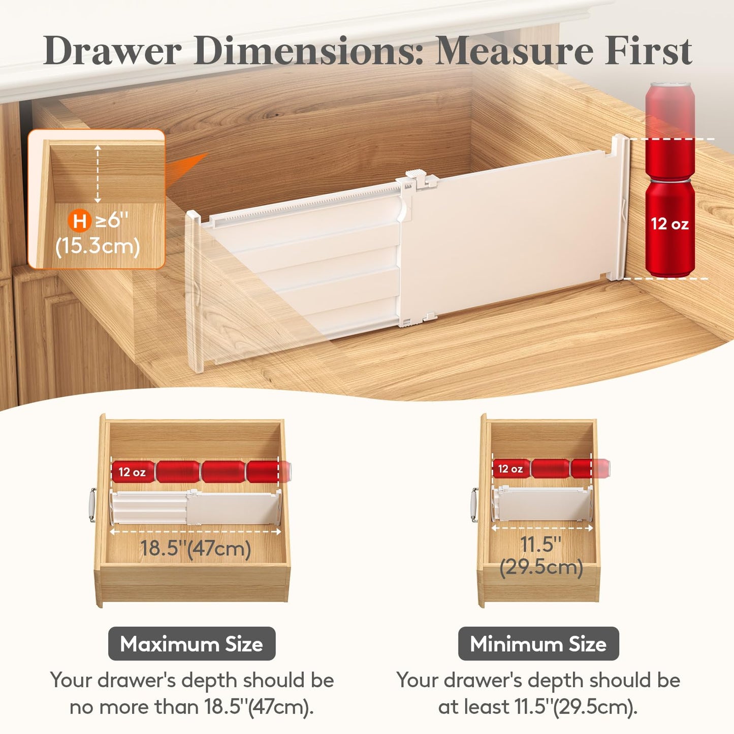 Lifewit 6" Tall 5 Pack Drawer Dividers, 11.5"-18.5" Adjustable Deep Drawer Organizer Clothes, Expandable White Plastic Separators for Dresser, Kitchen, Cabinet, Closet, Office Organization & Storage