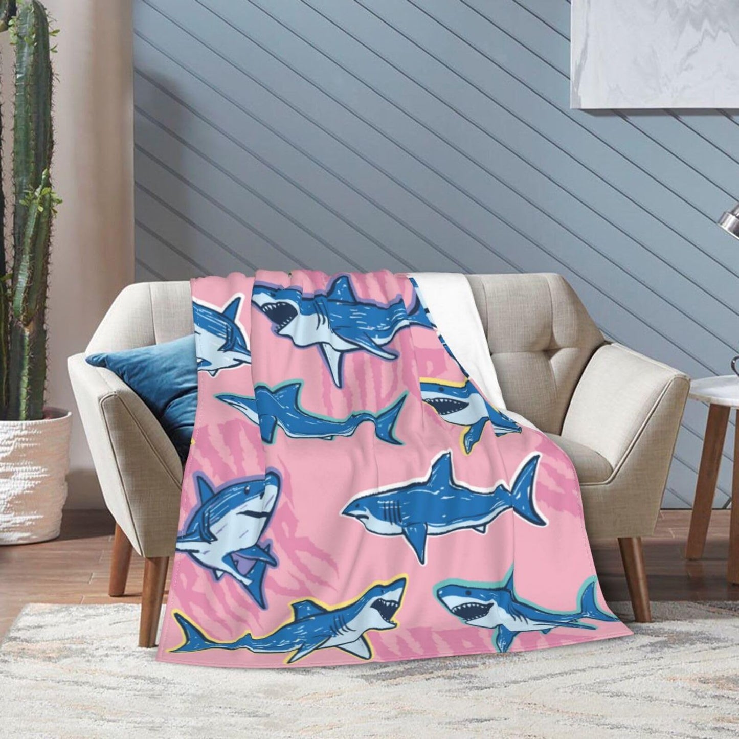 Cartoon Shark Blanket Soft Lightweight Throw Blankets Cozy Flannel Bed Throws for Sofa Couch Travel Home Room Bedroom Decor Gifts for Boys Girls Kids Adults 60"x50"