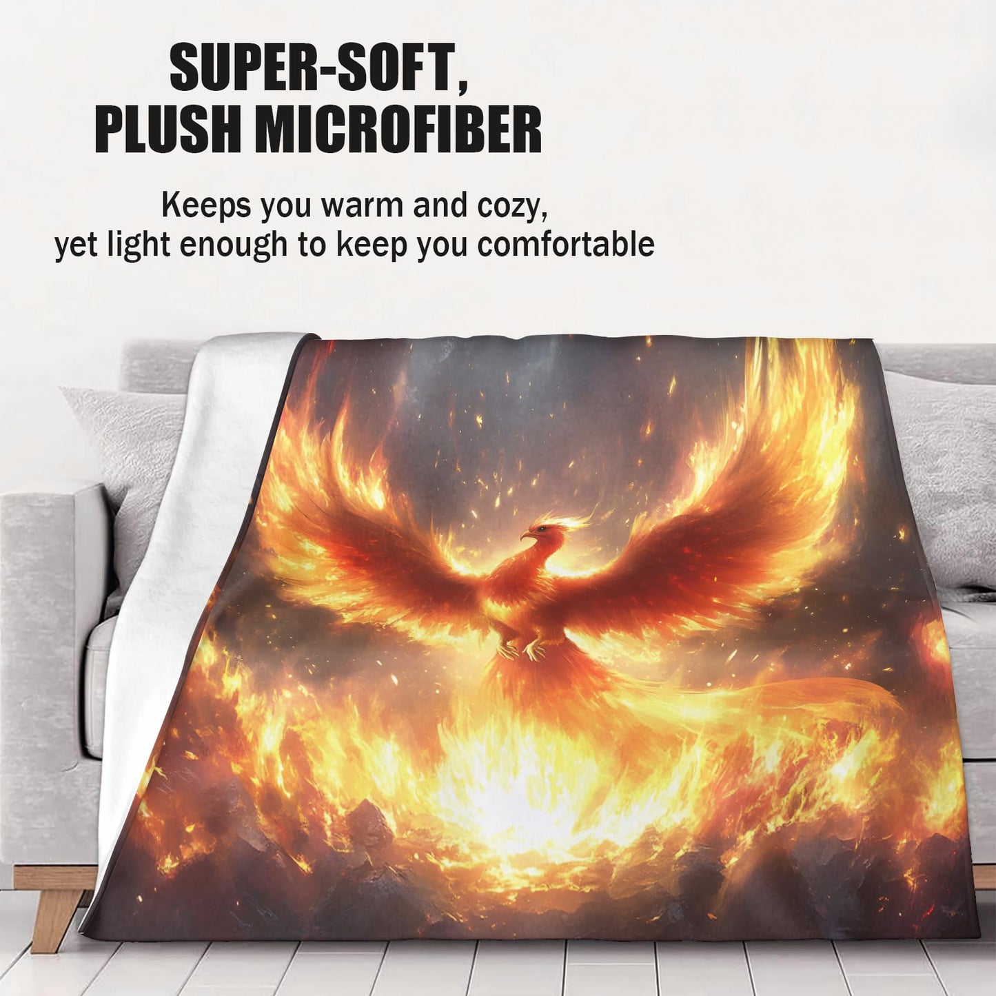 PAOABIU Phoenix Blankets, Mythical Bird Throw Blanket for Couch Bed Sofa, Oriental Animal Blankets and Throws - Super Soft Cozy Plush Flannel Blanket Gifts & Decor, 66x90