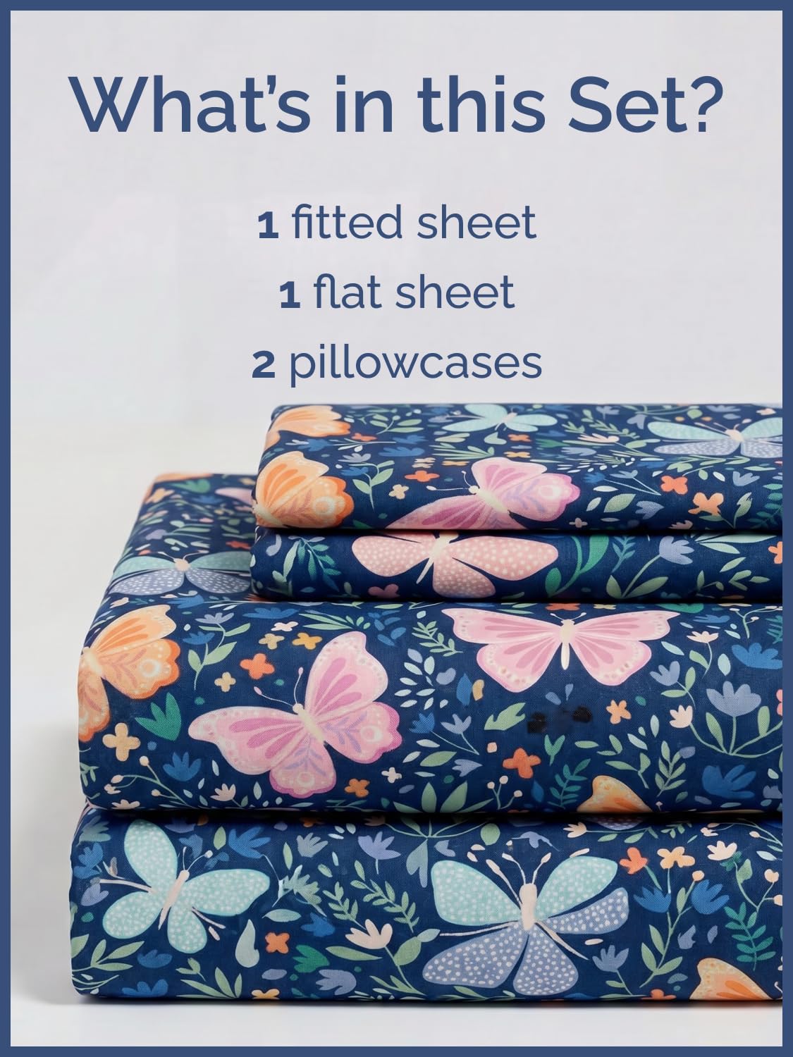 CGK Unlimited Kids Butterfly Meadow Queen 4 Piece Sheet Set - Boys, Girls, Teens, Toddler - Easy Fit Deep Pockets - Soft, Cooling & Breathable Sheets - Cozy, Fade and Wrinkle Free - Machine Washable