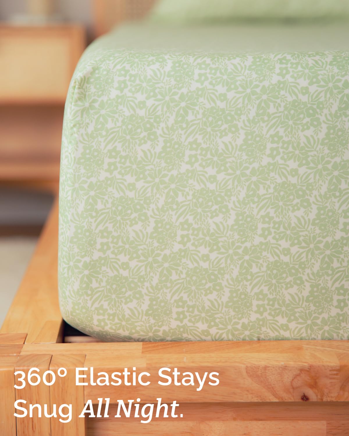 Floral Sheets - Green Flower Bed Sheet Set - 1 Flat, 1 Fitted & 2 Pillowcases w/ Deep Pockets - Comfy, Cozy, Wrinkle & Fade Free - Boho Botanical Bedding - Soft, Breathable & Cooling - Queen Size Set