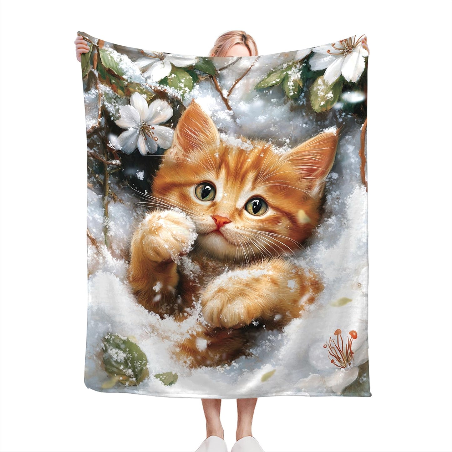 Cat Blanket Cute Kitten Winter Snowny Throw Blankets Soft Warm Cozy Fuzzy Plush Gifts for Girls Women Lightweight Fleece Flannel Stuff Decor Gift for Kids Adults Lover 50"X40"