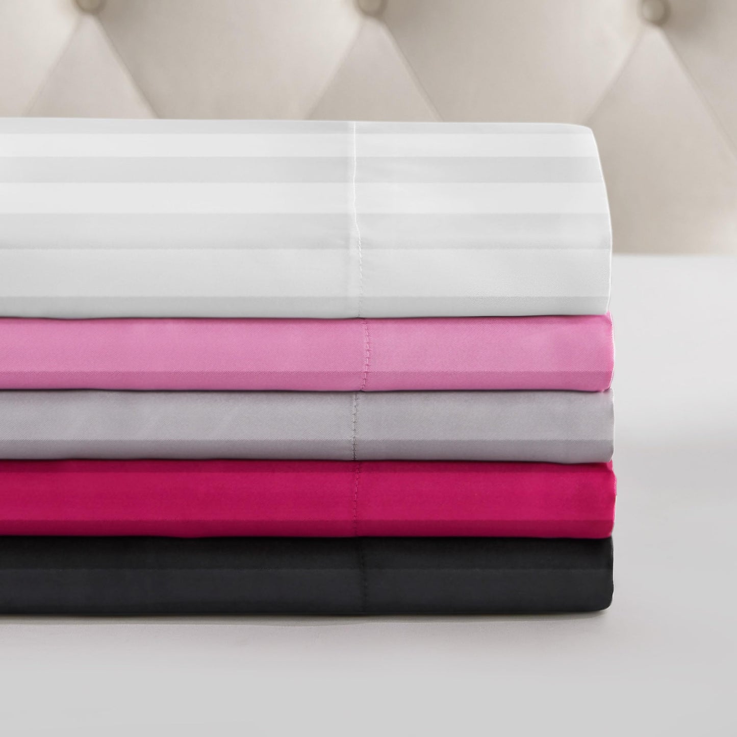 Juicy Couture Silky Satin Damask Sheet Set - Luxury White Bedding - Smooth Striped Sheets - Full Size
