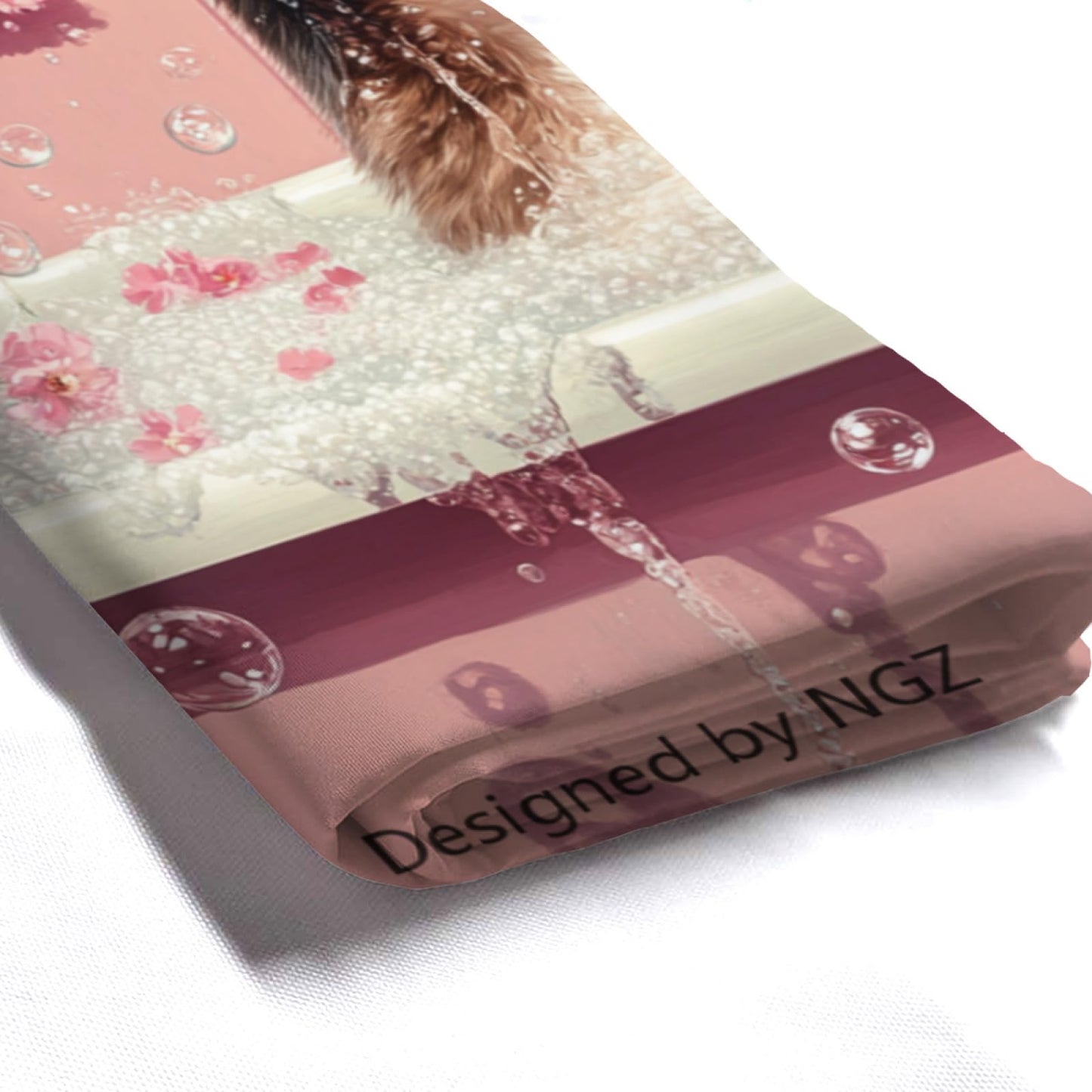 NGZ Funny Siamese Cat Shower Curtain, SPA Siamese Cat with Wine, Pink Shower Curtain, 72x72 Inches Floral Shower Curtains for Bathroom, Bath Curtains Set with 12 Hooks