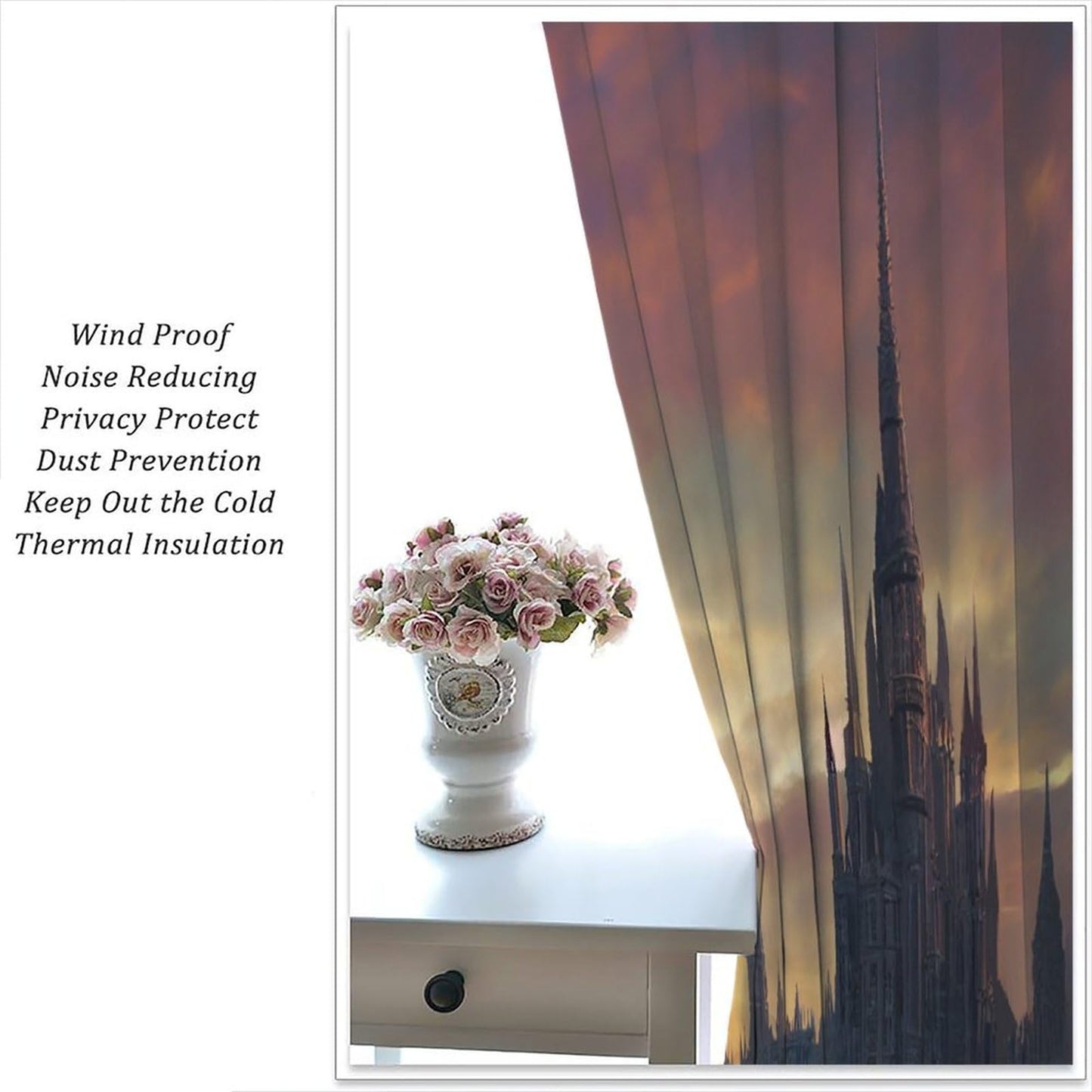 HZOHNAGO Castle Curtain Gothic Castle Dark Forest Pattern Print Decor Rod Pocket Window Drapes for Bedroom Living Room 42x45in