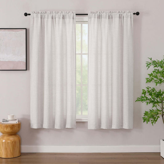 Simplebrand Natural Linen Curtains 63 Inch Length 2 Panels, Faux Linen Textured Semi Light Filtering Farmhouse Curtains & Drapes, Soft Airy Slub Window Curtains for Living Room Bedroom, Each 42"Wx63"L