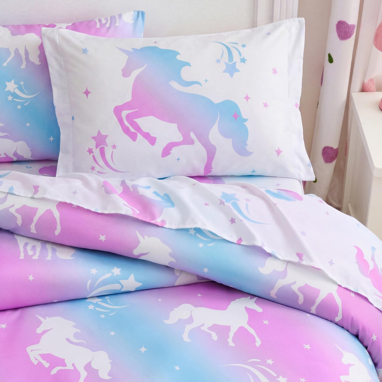 Joiedomi Kid Twin Comforter Set 5 Piece Dream Unicorn Bedding Set for Boys Girls Super Soft Microfiber Bed in a Bag with Comforter Sheets Pillowcase Sham