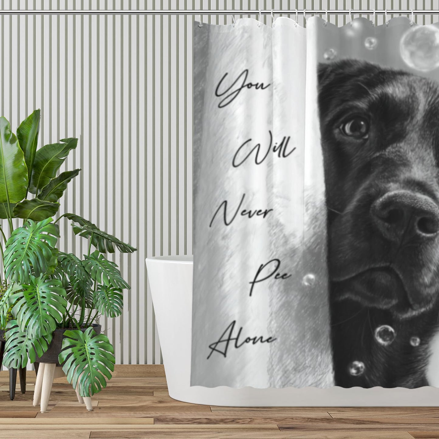 Wordatu Funny Black Labrador Dog Bathroom Shower Curtain 72x72 Inch You Will Never Pee Alone Black White Interesting Polyester Waterproof Decor 12 Hooks