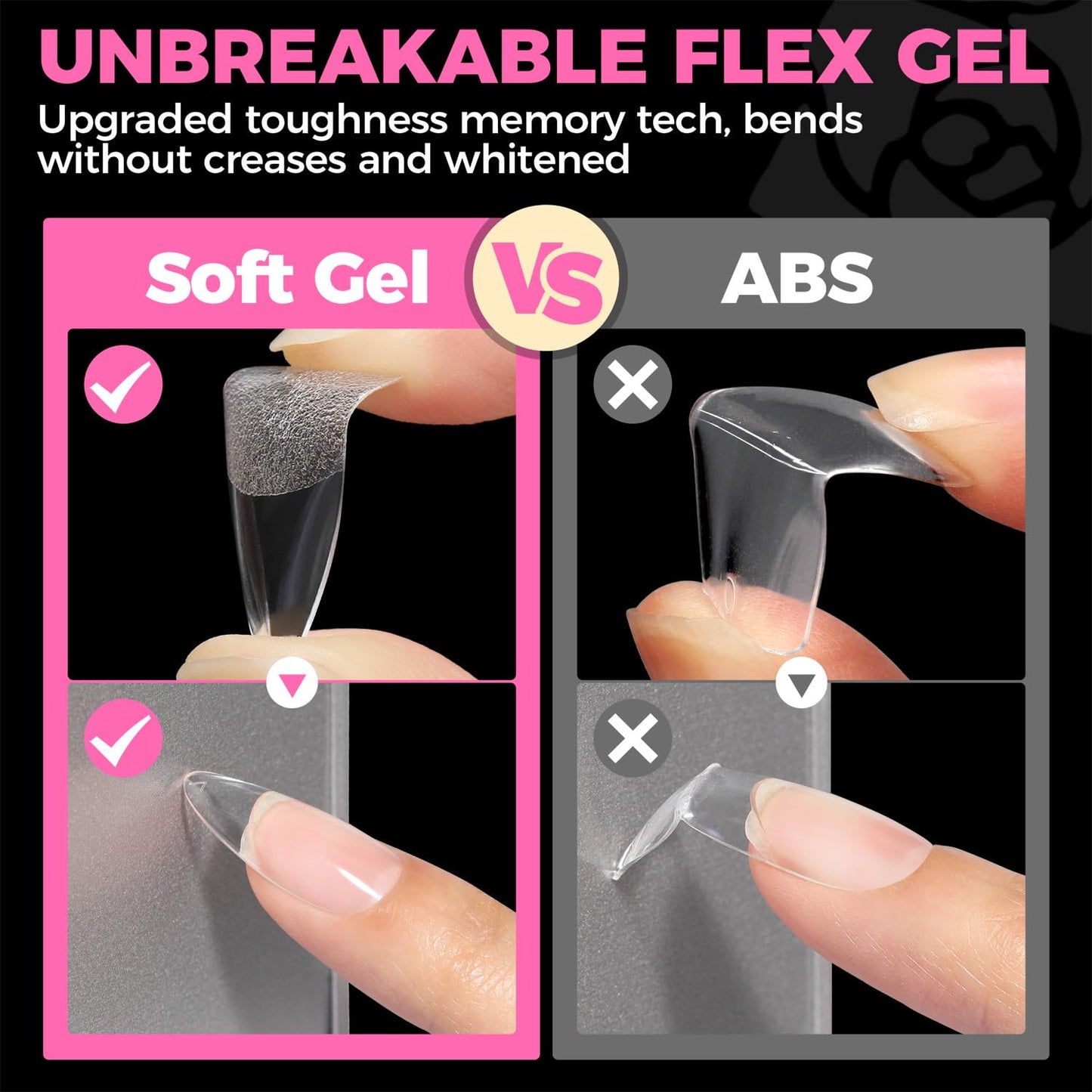 UNA GELLA Almond Gel Nail Tips, 504PCS Pre Etched Clear Fake Nails Tips Medium Almond Shape - 12 Sizes Full Cover Soft Acrylic Press On Nail Extensions No C Curve Gift for Diy at Home