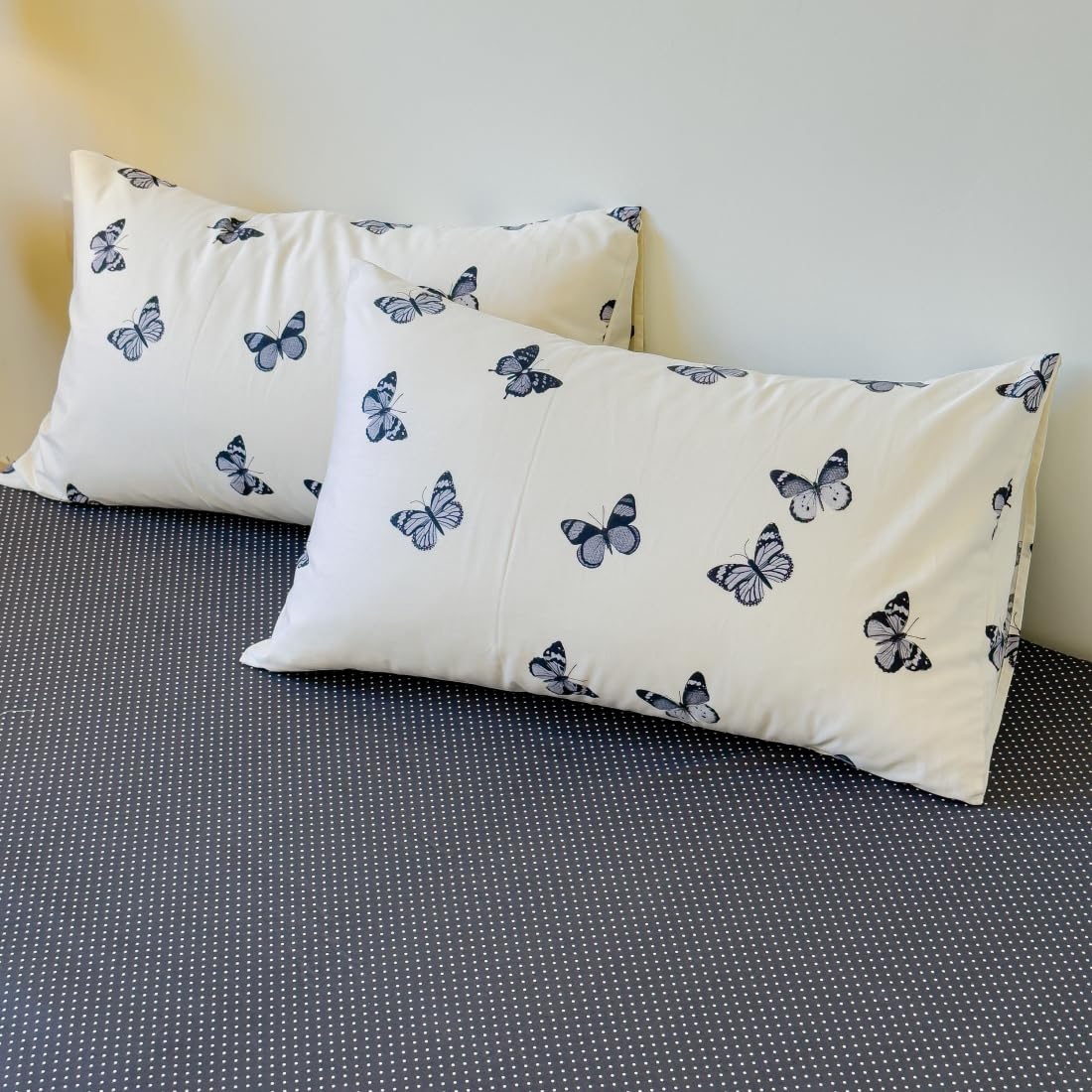 LIWHENHAO Butterfly Duvet Cover Set Queen 100% Cotton Bedding Cartoon Black Butterflies Print on Cream White 1 Kawaii Cute Animal Comforter Cover Full 2 Pillowcases for Kids Girls Boys Woman