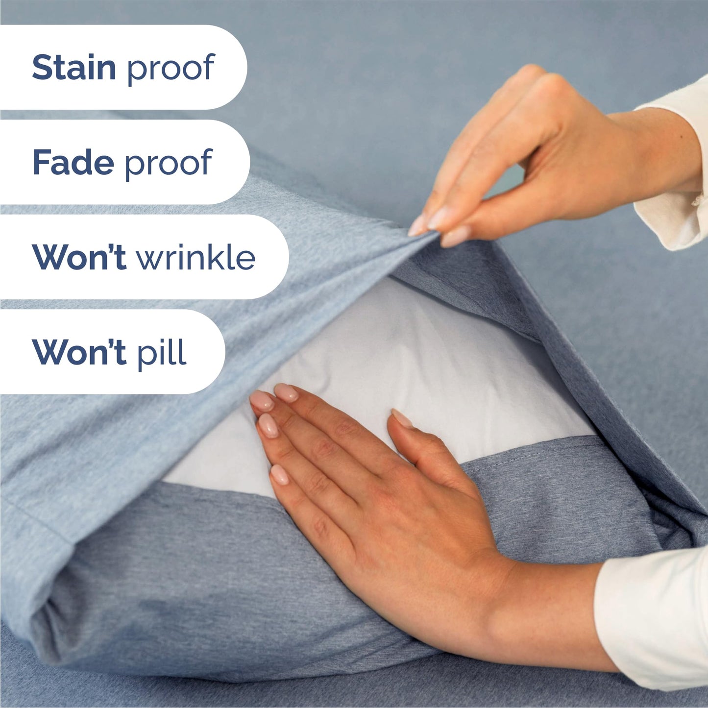 Queen Size 4 Piece Sheet Set - Comfy Breathable & Cooling Sheets - Hotel Luxury Bed Sheets for Women & Men - Deep Pockets, Easy-Fit, Soft & Wrinkle Free Sheets - Heathered Blue Oeko-Tex Bed Sheet Set