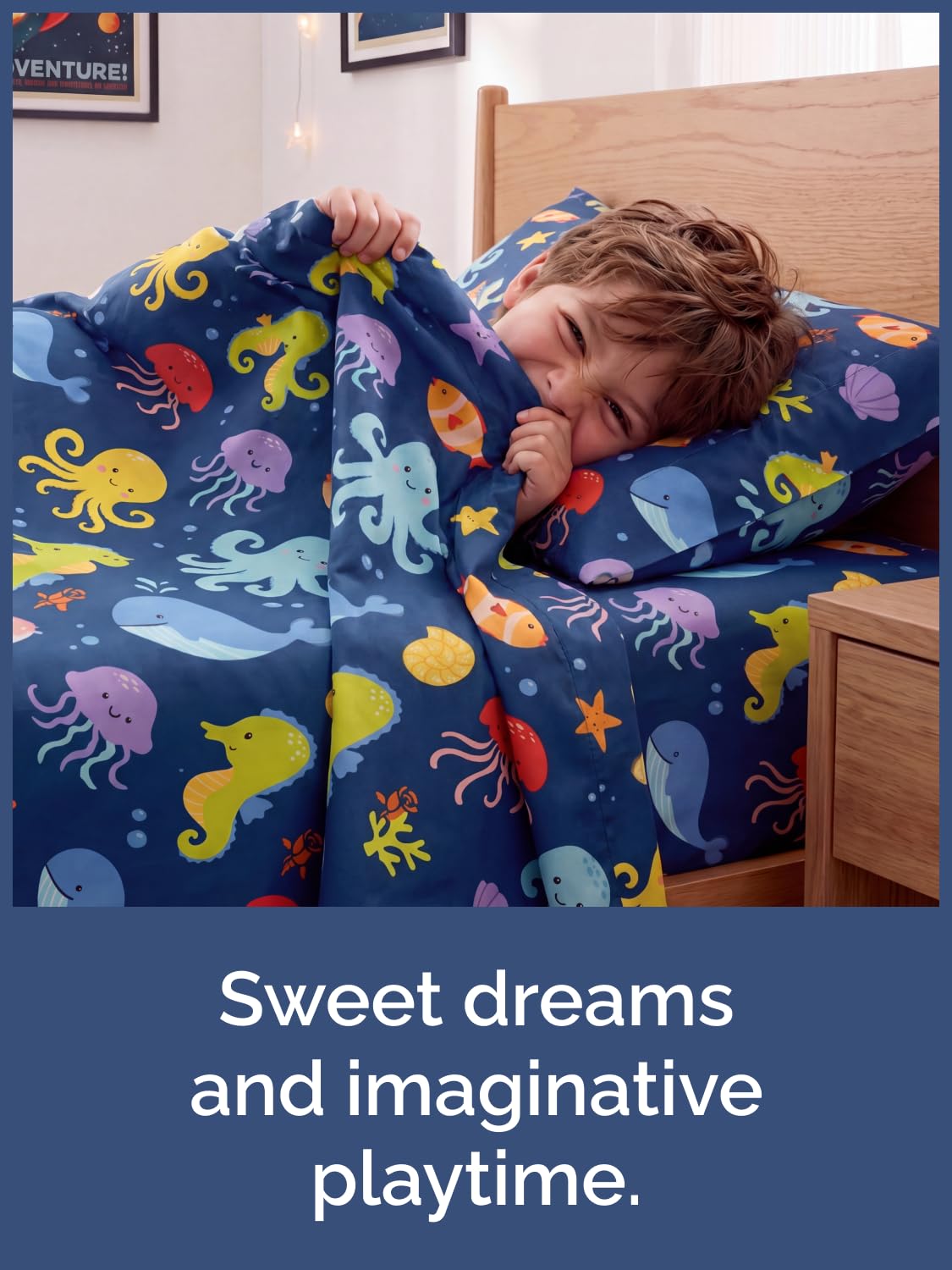 CGK Unlimited Kids Sea Creatures Twin 3 Piece Sheet Set - Boys, Girls, Teens, Toddler - Easy Fit Deep Pockets - Soft, Cooling & Breathable Sheets - Cute, Cozy, Fade & Wrinkle Free - Machine Washable