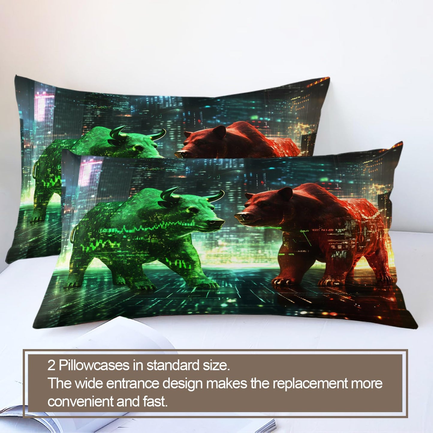 GKPLY Bear Print Bedding Sets King, Red and Green Duvet Cover & Bedroom Decor, Digital Artwork Comforter, Zipper Closure, 2 Pillow Cases, Reversible Print, Technology Bedding Duvet Cover Set