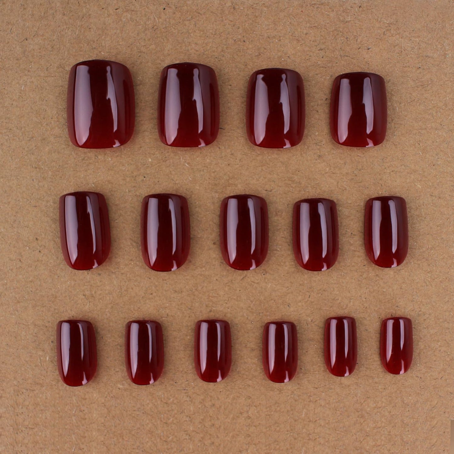 Burgundy Press On Nails Short Square Shape, Glossy Finish Acrylic Fake Nails Kit, Reusable Glue On Nails, Long-Lasting, Natural Stick-On Manicure Set for Women, 24pcs DIY Elegant Nails