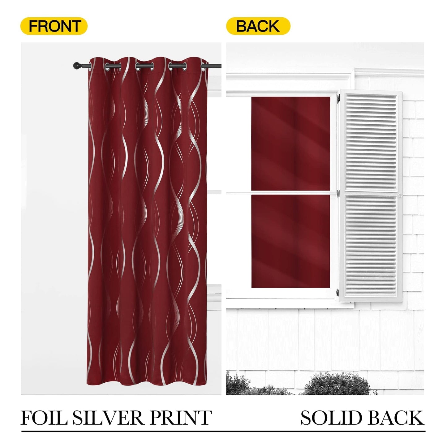 NICETOWN Blackout Curtains 84 inch Length 2 Panels Set, Noise Reducing Thermal Insulated Wave Line Foil Print Design Blackout Curtains for Patio Sliding Glass Door (Burgundy Red, 52-inch Width)